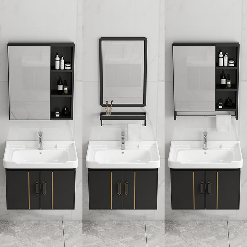 Bathroom Vanity Wall Mounted Sink Vanity in Ceramic with Waterproof Mirror Clearhalo 'Bathroom Remodel & Bathroom Fixtures' 'Bathroom Vanities' 'bathroom_vanities' 'Home Improvement' 'home_improvement' 'home_improvement_bathroom_vanities' 7769831