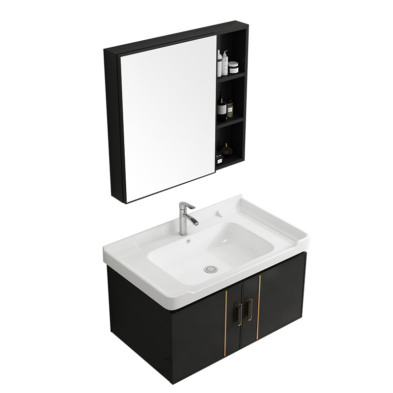 Bathroom Vanity Wall Mounted Sink Vanity in Ceramic with Waterproof Mirror Clearhalo 'Bathroom Remodel & Bathroom Fixtures' 'Bathroom Vanities' 'bathroom_vanities' 'Home Improvement' 'home_improvement' 'home_improvement_bathroom_vanities' 7769832