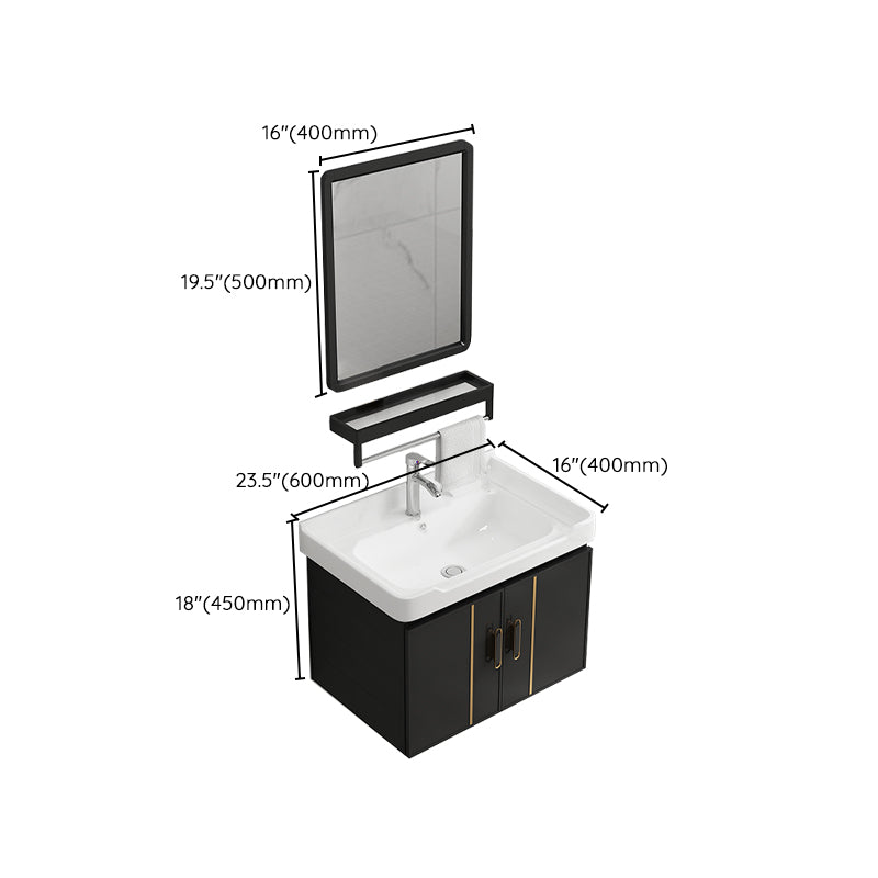 Bathroom Vanity Wall Mounted Sink Vanity in Ceramic with Waterproof Mirror Clearhalo 'Bathroom Remodel & Bathroom Fixtures' 'Bathroom Vanities' 'bathroom_vanities' 'Home Improvement' 'home_improvement' 'home_improvement_bathroom_vanities' 7769857