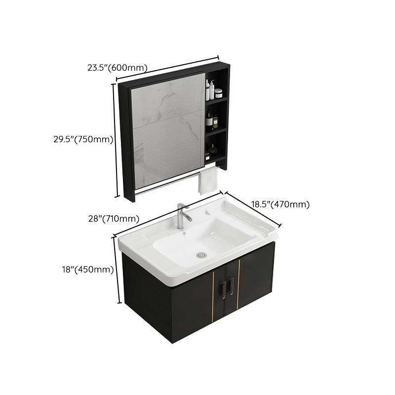 Bathroom Vanity Wall Mounted Sink Vanity in Ceramic with Waterproof Mirror Clearhalo 'Bathroom Remodel & Bathroom Fixtures' 'Bathroom Vanities' 'bathroom_vanities' 'Home Improvement' 'home_improvement' 'home_improvement_bathroom_vanities' 7769862