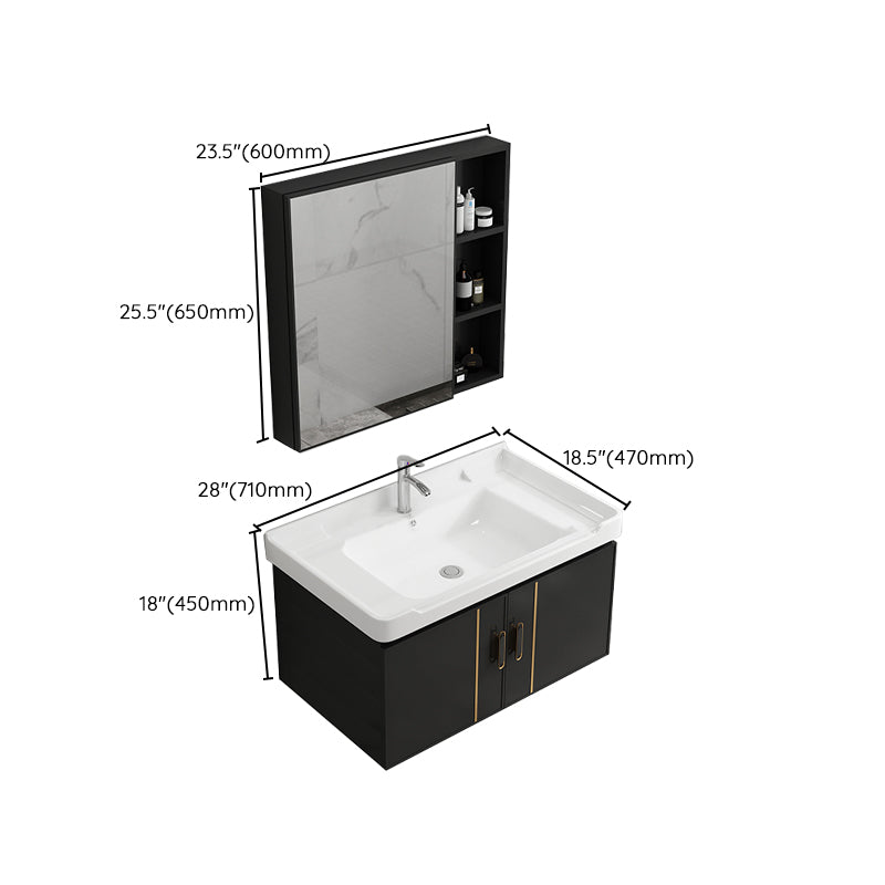 Bathroom Vanity Wall Mounted Sink Vanity in Ceramic with Waterproof Mirror Clearhalo 'Bathroom Remodel & Bathroom Fixtures' 'Bathroom Vanities' 'bathroom_vanities' 'Home Improvement' 'home_improvement' 'home_improvement_bathroom_vanities' 7769867