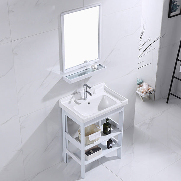 White Vanity Sink Doors Drawer Faucet Storage Shelf Vanity with Mirror Clearhalo 'Bathroom Remodel & Bathroom Fixtures' 'Bathroom Vanities' 'bathroom_vanities' 'Home Improvement' 'home_improvement' 'home_improvement_bathroom_vanities' 7769874