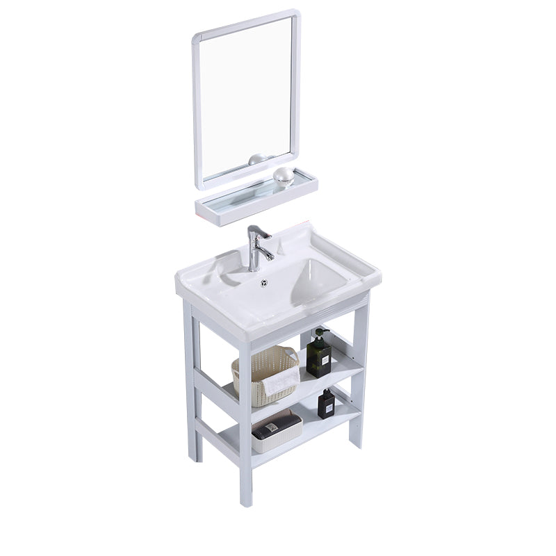 White Vanity Sink Doors Drawer Faucet Storage Shelf Vanity with Mirror Vanity & Faucet & Mirrors 24"L x 16"W x 32"H Without Legs Clearhalo 'Bathroom Remodel & Bathroom Fixtures' 'Bathroom Vanities' 'bathroom_vanities' 'Home Improvement' 'home_improvement' 'home_improvement_bathroom_vanities' 7769879