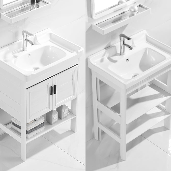 White Vanity Sink Doors Drawer Faucet Storage Shelf Vanity with Mirror Clearhalo 'Bathroom Remodel & Bathroom Fixtures' 'Bathroom Vanities' 'bathroom_vanities' 'Home Improvement' 'home_improvement' 'home_improvement_bathroom_vanities' 7769880