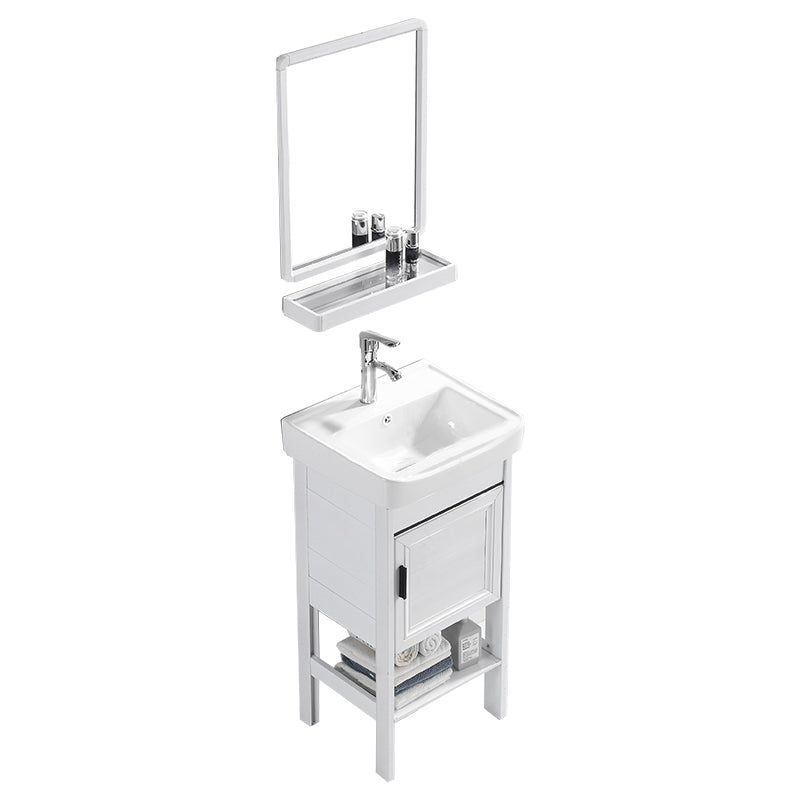 White Vanity Sink Doors Drawer Faucet Storage Shelf Vanity with Mirror Vanity & Faucet & Mirrors 17"L x 14"W x 32"H With Door Clearhalo 'Bathroom Remodel & Bathroom Fixtures' 'Bathroom Vanities' 'bathroom_vanities' 'Home Improvement' 'home_improvement' 'home_improvement_bathroom_vanities' 7769881