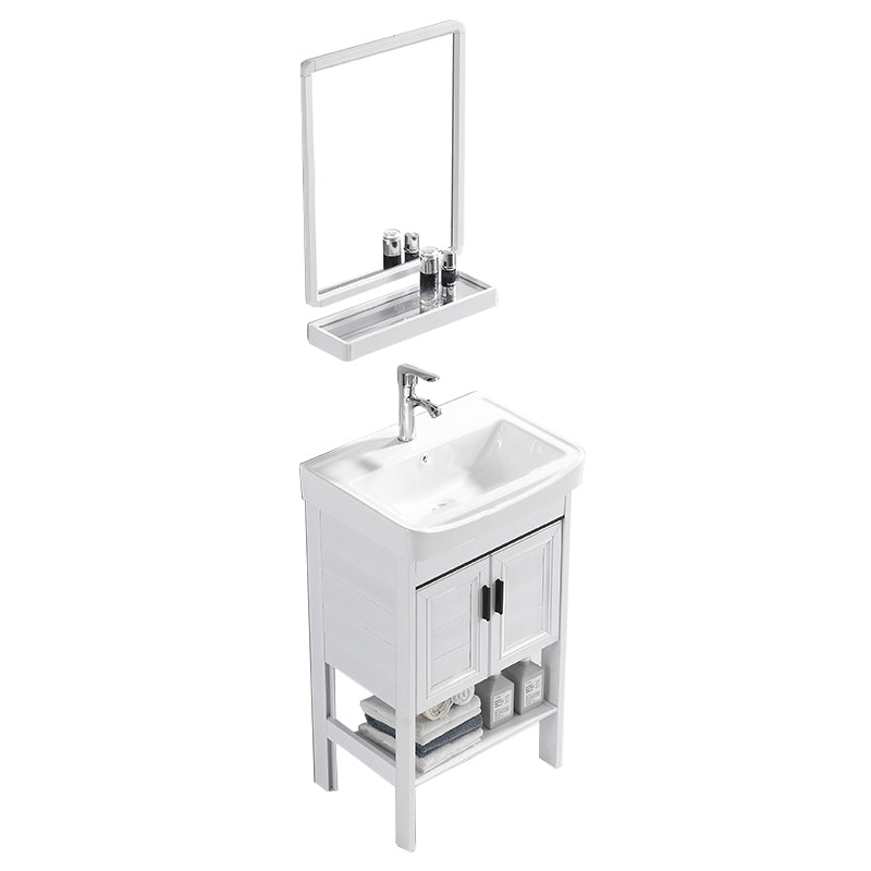 White Vanity Sink Doors Drawer Faucet Storage Shelf Vanity with Mirror Vanity & Faucet & Mirrors 20"L x 14"W x 32"H With Door Clearhalo 'Bathroom Remodel & Bathroom Fixtures' 'Bathroom Vanities' 'bathroom_vanities' 'Home Improvement' 'home_improvement' 'home_improvement_bathroom_vanities' 7769883