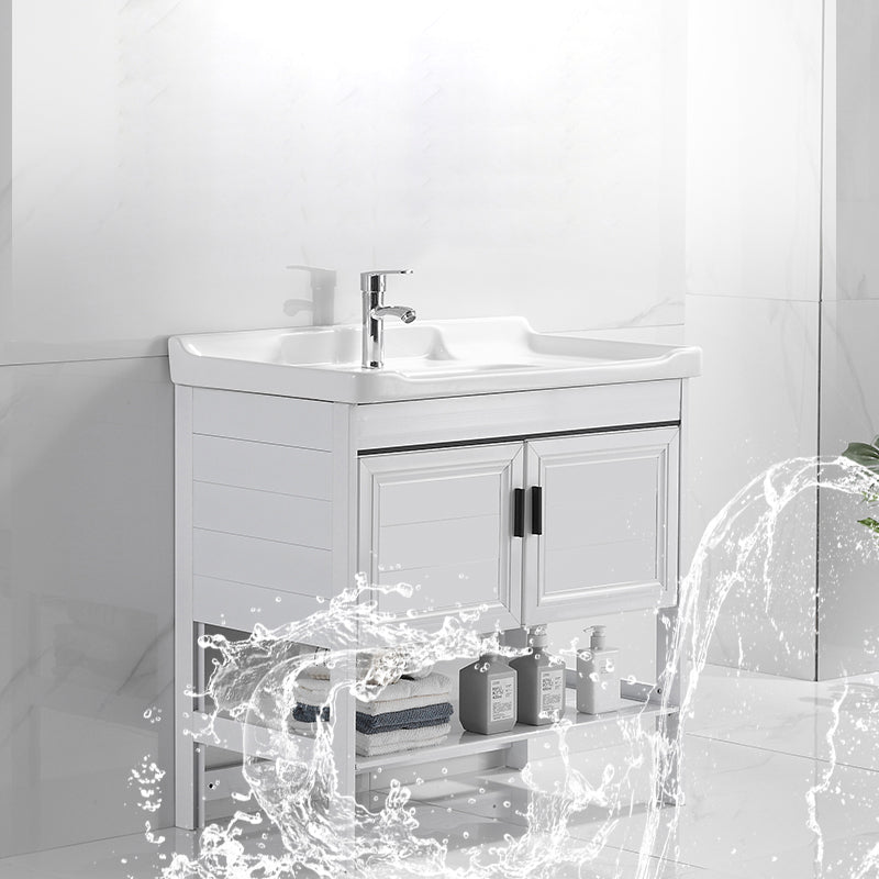 White Vanity Sink Doors Drawer Faucet Storage Shelf Vanity with Mirror Clearhalo 'Bathroom Remodel & Bathroom Fixtures' 'Bathroom Vanities' 'bathroom_vanities' 'Home Improvement' 'home_improvement' 'home_improvement_bathroom_vanities' 7769884