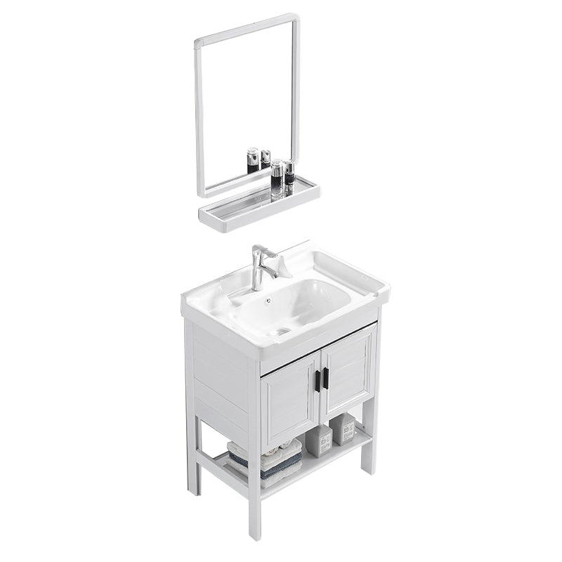 White Vanity Sink Doors Drawer Faucet Storage Shelf Vanity with Mirror Vanity & Faucet & Mirrors With Door Clearhalo 'Bathroom Remodel & Bathroom Fixtures' 'Bathroom Vanities' 'bathroom_vanities' 'Home Improvement' 'home_improvement' 'home_improvement_bathroom_vanities' 7769885