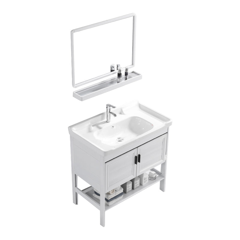 White Vanity Sink Doors Drawer Faucet Storage Shelf Vanity with Mirror Vanity & Faucet & Mirrors With Door Clearhalo 'Bathroom Remodel & Bathroom Fixtures' 'Bathroom Vanities' 'bathroom_vanities' 'Home Improvement' 'home_improvement' 'home_improvement_bathroom_vanities' 7769887