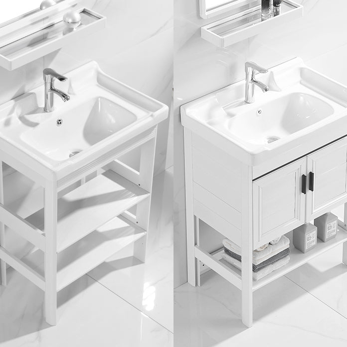White Vanity Sink Doors Drawer Faucet Storage Shelf Vanity with Mirror Clearhalo 'Bathroom Remodel & Bathroom Fixtures' 'Bathroom Vanities' 'bathroom_vanities' 'Home Improvement' 'home_improvement' 'home_improvement_bathroom_vanities' 7769889
