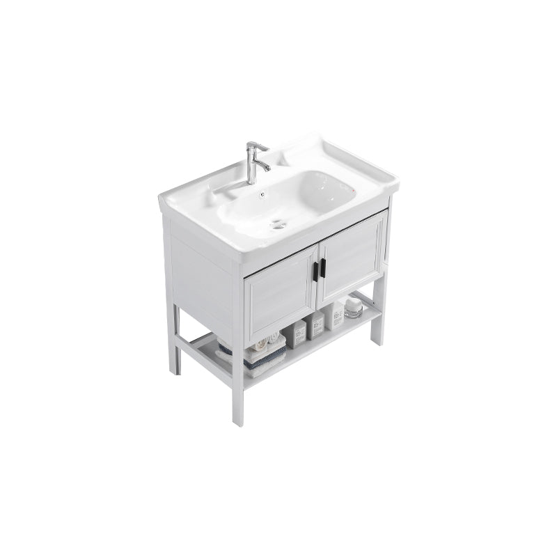 White Vanity Sink Doors Drawer Faucet Storage Shelf Vanity with Mirror Vanity & Faucet With Door Clearhalo 'Bathroom Remodel & Bathroom Fixtures' 'Bathroom Vanities' 'bathroom_vanities' 'Home Improvement' 'home_improvement' 'home_improvement_bathroom_vanities' 7769895