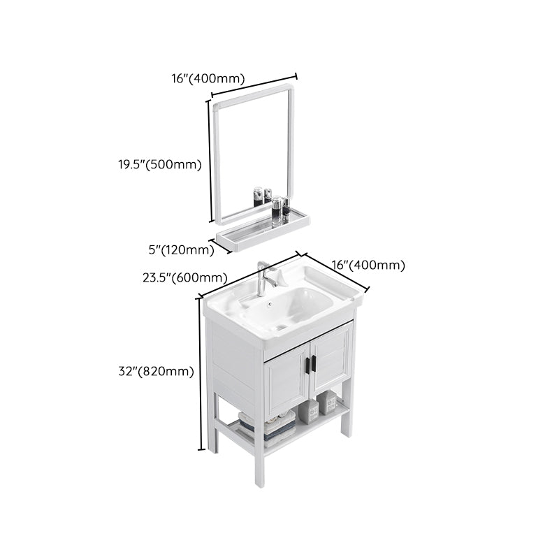 White Vanity Sink Doors Drawer Faucet Storage Shelf Vanity with Mirror Clearhalo 'Bathroom Remodel & Bathroom Fixtures' 'Bathroom Vanities' 'bathroom_vanities' 'Home Improvement' 'home_improvement' 'home_improvement_bathroom_vanities' 7769912