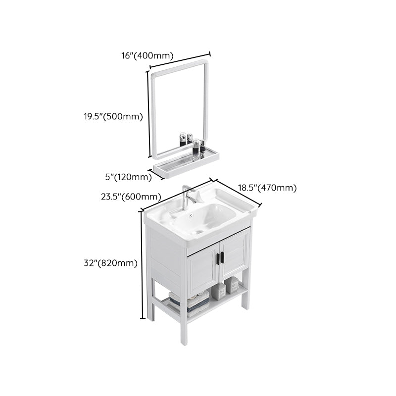 White Vanity Sink Doors Drawer Faucet Storage Shelf Vanity with Mirror Clearhalo 'Bathroom Remodel & Bathroom Fixtures' 'Bathroom Vanities' 'bathroom_vanities' 'Home Improvement' 'home_improvement' 'home_improvement_bathroom_vanities' 7769913