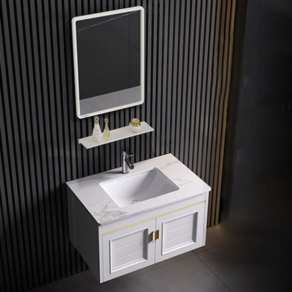 Glam Bathroom Vanity Ceramic Top Mirror Included Wall-Mounted Vanity Sink Clearhalo 'Bathroom Remodel & Bathroom Fixtures' 'Bathroom Vanities' 'bathroom_vanities' 'Home Improvement' 'home_improvement' 'home_improvement_bathroom_vanities' 7769945