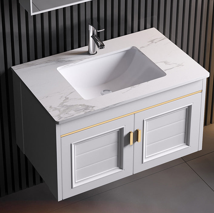 Glam Bathroom Vanity Ceramic Top Mirror Included Wall-Mounted Vanity Sink Clearhalo 'Bathroom Remodel & Bathroom Fixtures' 'Bathroom Vanities' 'bathroom_vanities' 'Home Improvement' 'home_improvement' 'home_improvement_bathroom_vanities' 7769947