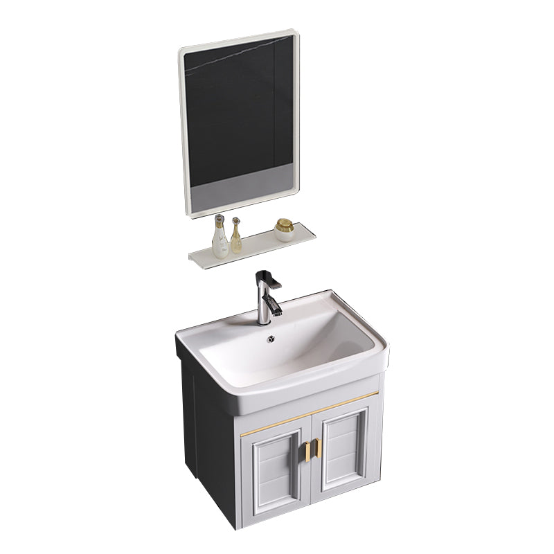 Glam Bathroom Vanity Ceramic Top Mirror Included Wall-Mounted Vanity Sink Vanity & Faucet & Mirrors 2 Clearhalo 'Bathroom Remodel & Bathroom Fixtures' 'Bathroom Vanities' 'bathroom_vanities' 'Home Improvement' 'home_improvement' 'home_improvement_bathroom_vanities' 7769948