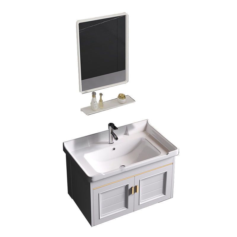 Glam Bathroom Vanity Ceramic Top Mirror Included Wall-Mounted Vanity Sink Vanity & Faucet & Mirrors 2 Clearhalo 'Bathroom Remodel & Bathroom Fixtures' 'Bathroom Vanities' 'bathroom_vanities' 'Home Improvement' 'home_improvement' 'home_improvement_bathroom_vanities' 7769950