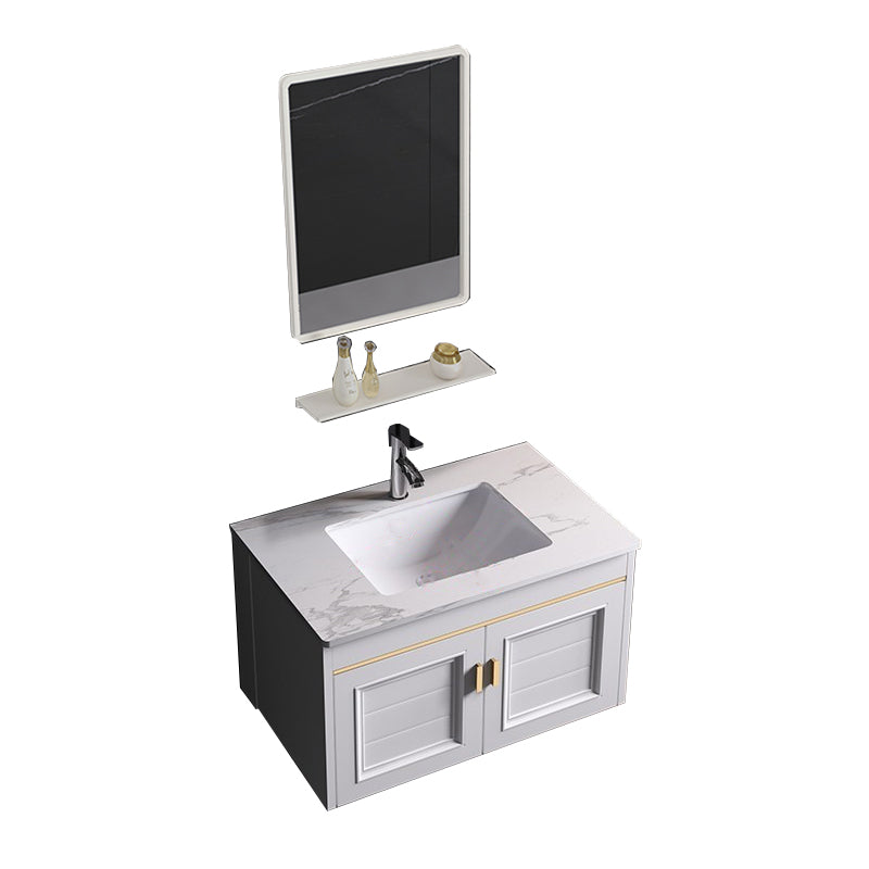 Glam Bathroom Vanity Ceramic Top Mirror Included Wall-Mounted Vanity Sink Vanity & Faucet & Mirrors 24"L x 19"W x 16"H 2 Clearhalo 'Bathroom Remodel & Bathroom Fixtures' 'Bathroom Vanities' 'bathroom_vanities' 'Home Improvement' 'home_improvement' 'home_improvement_bathroom_vanities' 7769961