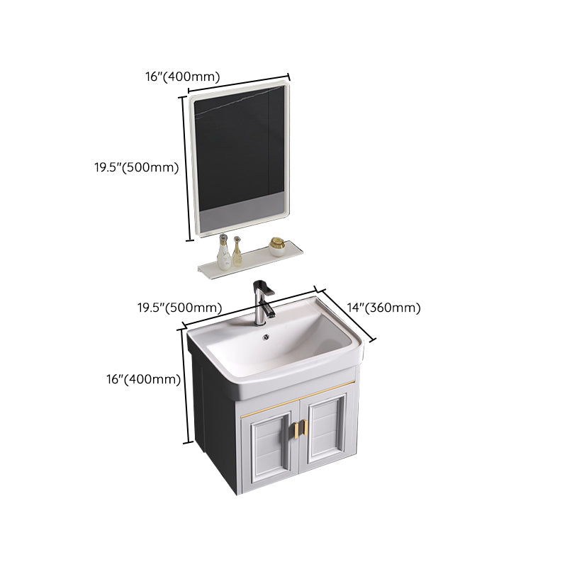 Glam Bathroom Vanity Ceramic Top Mirror Included Wall-Mounted Vanity Sink Clearhalo 'Bathroom Remodel & Bathroom Fixtures' 'Bathroom Vanities' 'bathroom_vanities' 'Home Improvement' 'home_improvement' 'home_improvement_bathroom_vanities' 7769985