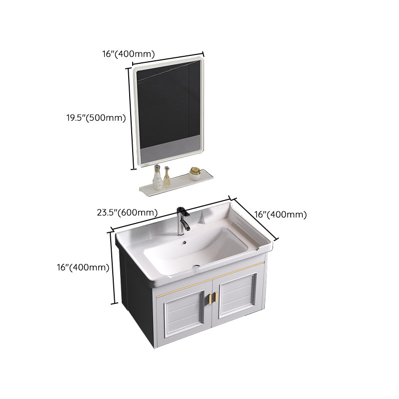 Glam Bathroom Vanity Ceramic Top Mirror Included Wall-Mounted Vanity Sink Clearhalo 'Bathroom Remodel & Bathroom Fixtures' 'Bathroom Vanities' 'bathroom_vanities' 'Home Improvement' 'home_improvement' 'home_improvement_bathroom_vanities' 7769987