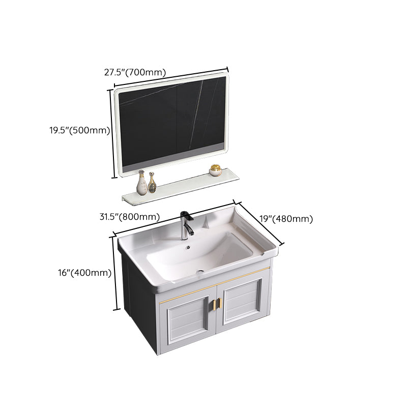 Glam Bathroom Vanity Ceramic Top Mirror Included Wall-Mounted Vanity Sink Clearhalo 'Bathroom Remodel & Bathroom Fixtures' 'Bathroom Vanities' 'bathroom_vanities' 'Home Improvement' 'home_improvement' 'home_improvement_bathroom_vanities' 7769989