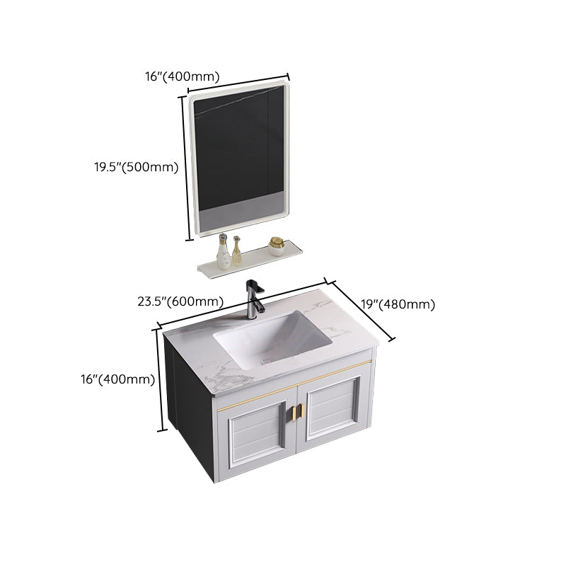 Glam Bathroom Vanity Ceramic Top Mirror Included Wall-Mounted Vanity Sink Clearhalo 'Bathroom Remodel & Bathroom Fixtures' 'Bathroom Vanities' 'bathroom_vanities' 'Home Improvement' 'home_improvement' 'home_improvement_bathroom_vanities' 7769990