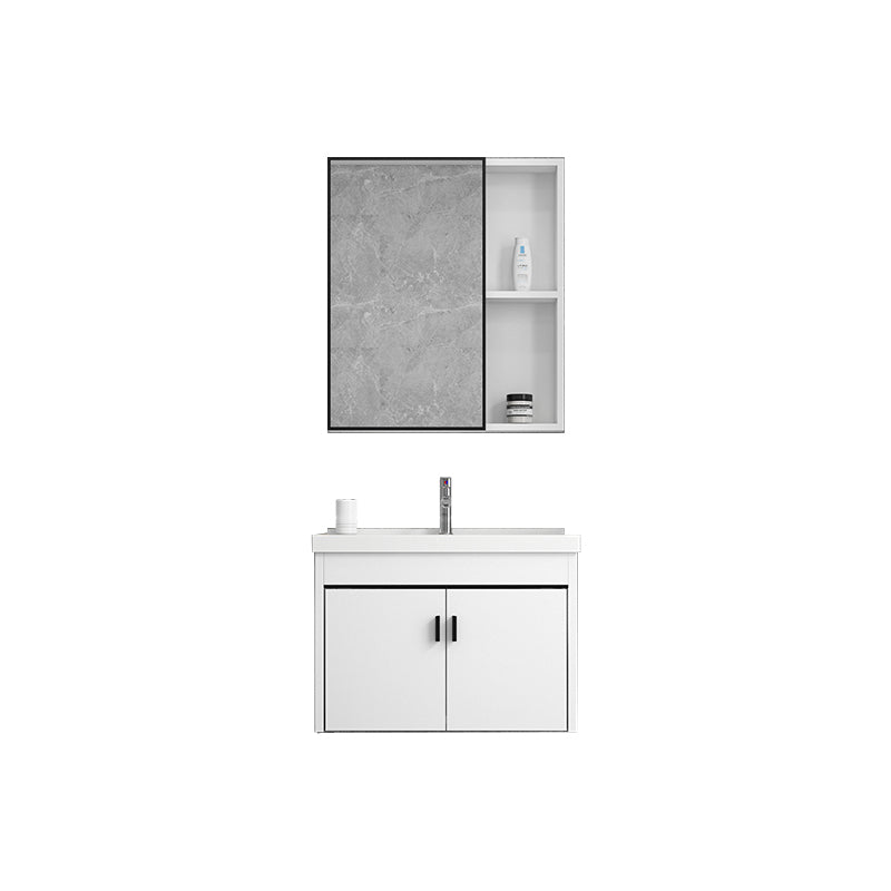 Ceramic Bathroom Sink Vanity Wall-Mounted Bathroom Sink Vanity with Faucet Included Vanity & Faucet & Mirror Cabinet 24"L x 16"W x 16"H Towel Bar Not Included Clearhalo 'Bathroom Remodel & Bathroom Fixtures' 'Bathroom Vanities' 'bathroom_vanities' 'Home Improvement' 'home_improvement' 'home_improvement_bathroom_vanities' 7770023