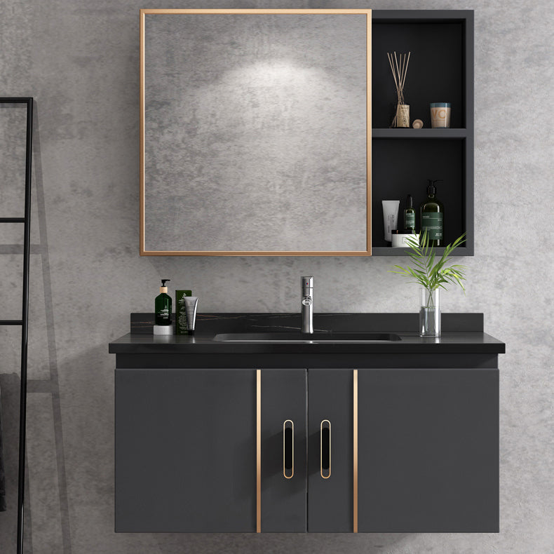 Single Glam Bathroom Vanity Dark Gray Rectangular Wall Mount Vanity Set Clearhalo 'Bathroom Remodel & Bathroom Fixtures' 'Bathroom Vanities' 'bathroom_vanities' 'Home Improvement' 'home_improvement' 'home_improvement_bathroom_vanities' 7784559