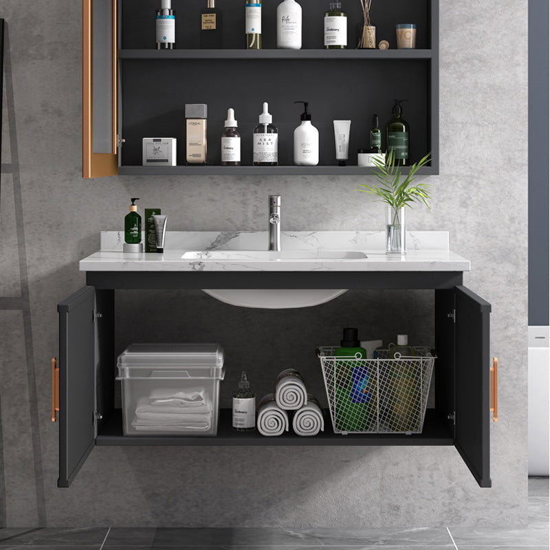 Single Glam Bathroom Vanity Dark Gray Rectangular Wall Mount Vanity Set Clearhalo 'Bathroom Remodel & Bathroom Fixtures' 'Bathroom Vanities' 'bathroom_vanities' 'Home Improvement' 'home_improvement' 'home_improvement_bathroom_vanities' 7784564