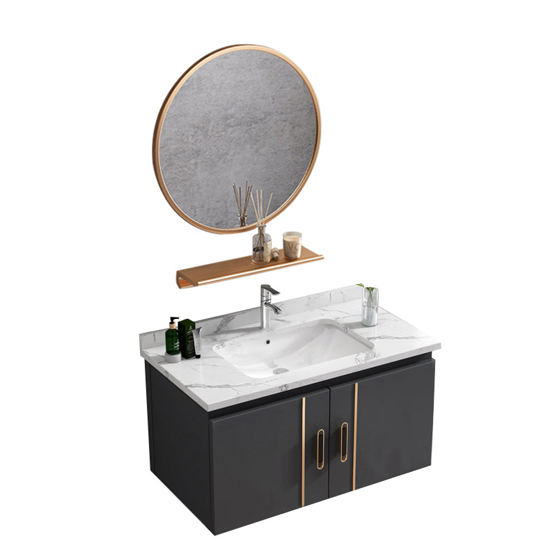 Single Glam Bathroom Vanity Dark Gray Rectangular Wall Mount Vanity Set Vanity & Faucet & Mirrors 31"L x 19"W x 16"H White Clearhalo 'Bathroom Remodel & Bathroom Fixtures' 'Bathroom Vanities' 'bathroom_vanities' 'Home Improvement' 'home_improvement' 'home_improvement_bathroom_vanities' 7784565