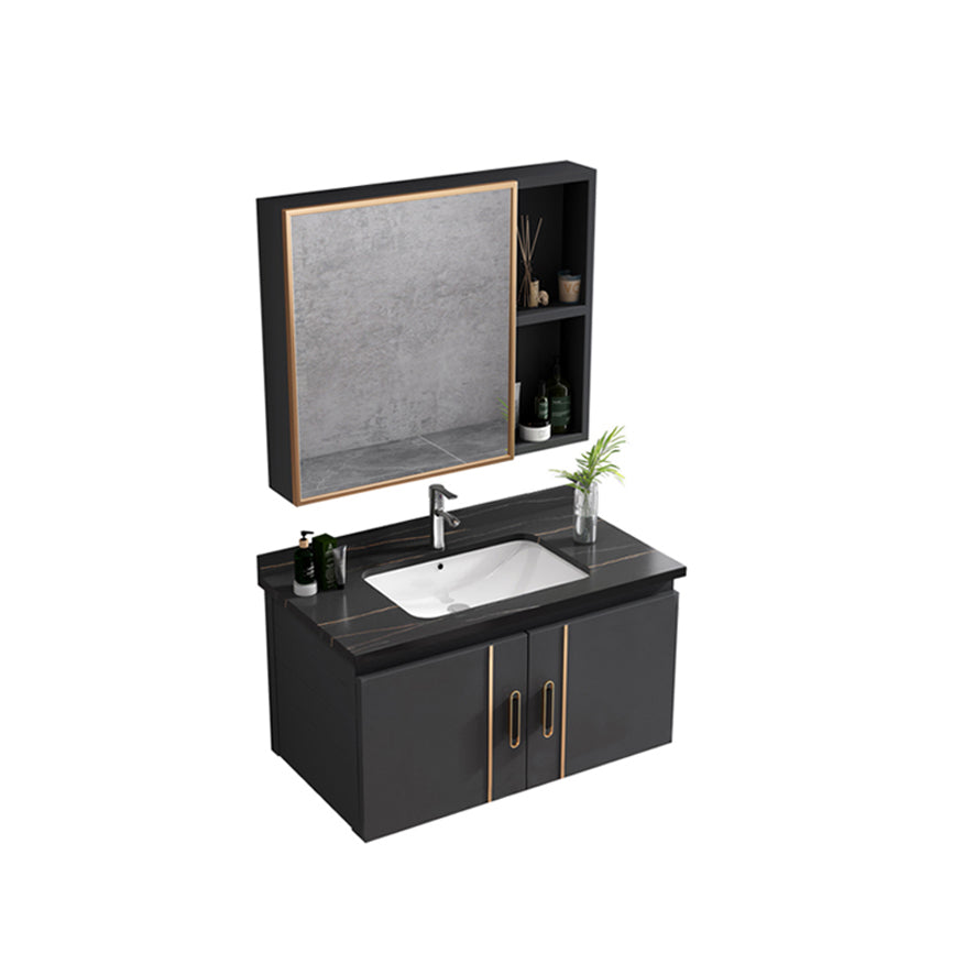 Single Glam Bathroom Vanity Dark Gray Rectangular Wall Mount Vanity Set Clearhalo 'Bathroom Remodel & Bathroom Fixtures' 'Bathroom Vanities' 'bathroom_vanities' 'Home Improvement' 'home_improvement' 'home_improvement_bathroom_vanities' 7784567