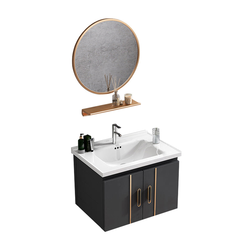 Single Glam Bathroom Vanity Dark Gray Rectangular Wall Mount Vanity Set Vanity & Faucet & Mirrors White Clearhalo 'Bathroom Remodel & Bathroom Fixtures' 'Bathroom Vanities' 'bathroom_vanities' 'Home Improvement' 'home_improvement' 'home_improvement_bathroom_vanities' 7784568