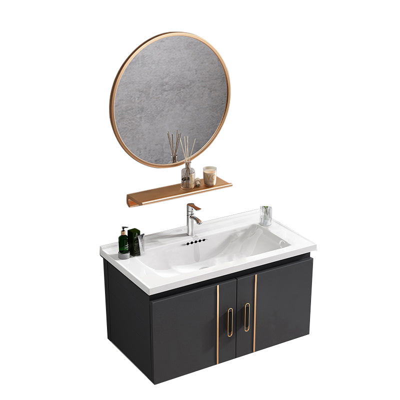 Single Glam Bathroom Vanity Dark Gray Rectangular Wall Mount Vanity Set Vanity & Faucet & Mirrors White Clearhalo 'Bathroom Remodel & Bathroom Fixtures' 'Bathroom Vanities' 'bathroom_vanities' 'Home Improvement' 'home_improvement' 'home_improvement_bathroom_vanities' 7784570