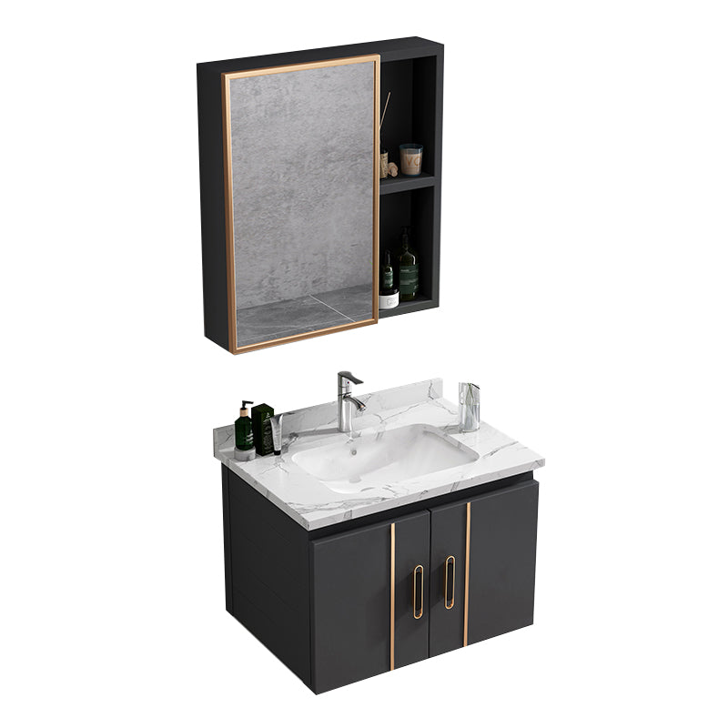 Single Glam Bathroom Vanity Dark Gray Rectangular Wall Mount Vanity Set Vanity & Faucet & Mirror Cabinet 24"L x 19"W x 16"H White Clearhalo 'Bathroom Remodel & Bathroom Fixtures' 'Bathroom Vanities' 'bathroom_vanities' 'Home Improvement' 'home_improvement' 'home_improvement_bathroom_vanities' 7784576