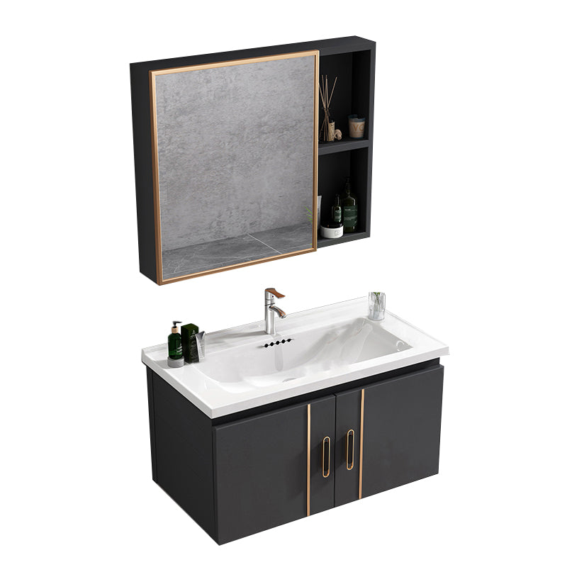 Single Glam Bathroom Vanity Dark Gray Rectangular Wall Mount Vanity Set Vanity & Faucet & Mirror Cabinet White Clearhalo 'Bathroom Remodel & Bathroom Fixtures' 'Bathroom Vanities' 'bathroom_vanities' 'Home Improvement' 'home_improvement' 'home_improvement_bathroom_vanities' 7784582