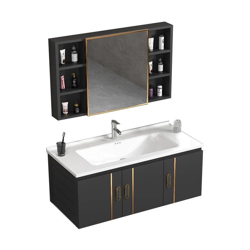 Single Glam Bathroom Vanity Dark Gray Rectangular Wall Mount Vanity Set Vanity & Faucet & Mirror Cabinet White Clearhalo 'Bathroom Remodel & Bathroom Fixtures' 'Bathroom Vanities' 'bathroom_vanities' 'Home Improvement' 'home_improvement' 'home_improvement_bathroom_vanities' 7784583