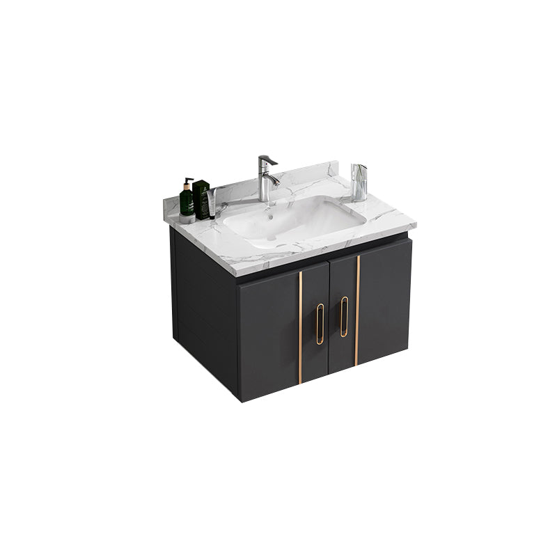 Single Glam Bathroom Vanity Dark Gray Rectangular Wall Mount Vanity Set Vanity & Faucet 24"L x 19"W x 16"H White Clearhalo 'Bathroom Remodel & Bathroom Fixtures' 'Bathroom Vanities' 'bathroom_vanities' 'Home Improvement' 'home_improvement' 'home_improvement_bathroom_vanities' 7784584