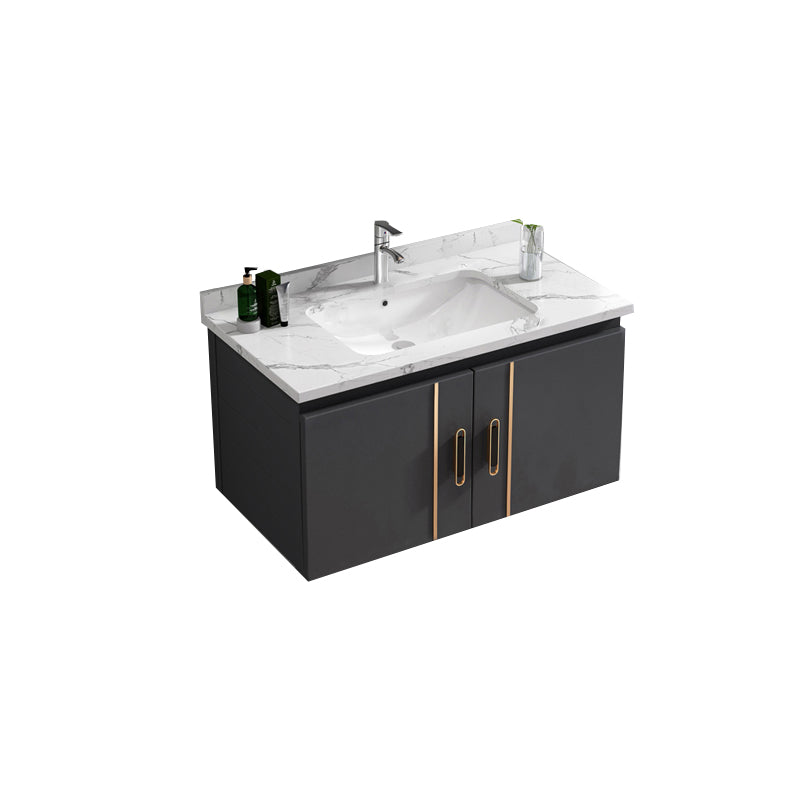 Single Glam Bathroom Vanity Dark Gray Rectangular Wall Mount Vanity Set Vanity & Faucet 31"L x 19"W x 16"H White Clearhalo 'Bathroom Remodel & Bathroom Fixtures' 'Bathroom Vanities' 'bathroom_vanities' 'Home Improvement' 'home_improvement' 'home_improvement_bathroom_vanities' 7784585