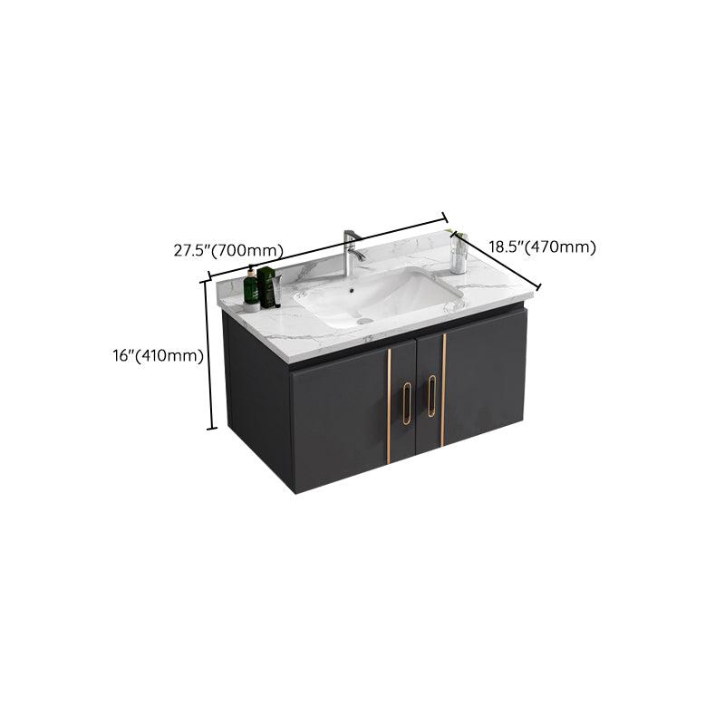 Single Glam Bathroom Vanity Dark Gray Rectangular Wall Mount Vanity Set Clearhalo 'Bathroom Remodel & Bathroom Fixtures' 'Bathroom Vanities' 'bathroom_vanities' 'Home Improvement' 'home_improvement' 'home_improvement_bathroom_vanities' 7784595