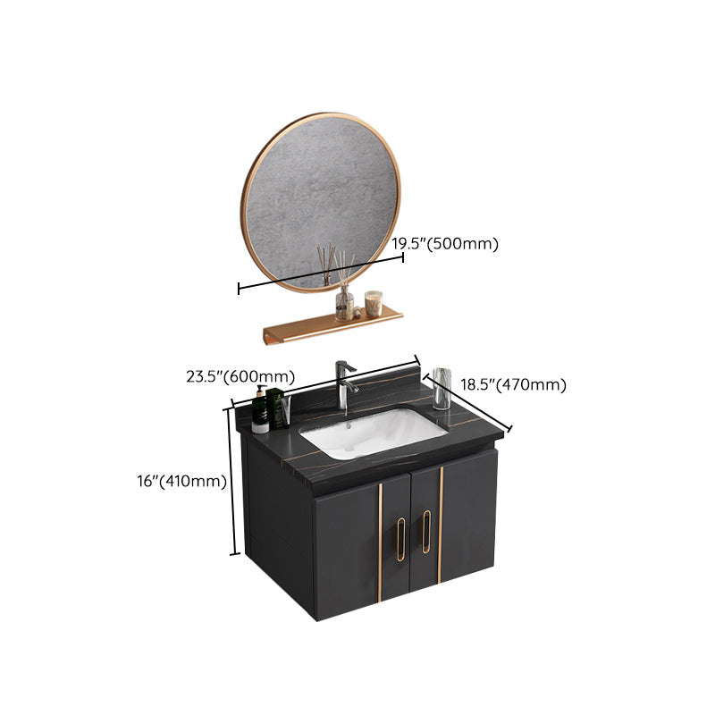 Single Glam Bathroom Vanity Dark Gray Rectangular Wall Mount Vanity Set Clearhalo 'Bathroom Remodel & Bathroom Fixtures' 'Bathroom Vanities' 'bathroom_vanities' 'Home Improvement' 'home_improvement' 'home_improvement_bathroom_vanities' 7784600