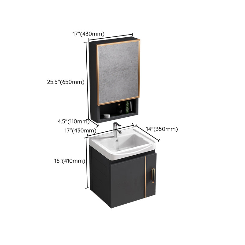 Single Glam Bathroom Vanity Dark Gray Rectangular Wall Mount Vanity Set Clearhalo 'Bathroom Remodel & Bathroom Fixtures' 'Bathroom Vanities' 'bathroom_vanities' 'Home Improvement' 'home_improvement' 'home_improvement_bathroom_vanities' 7784610