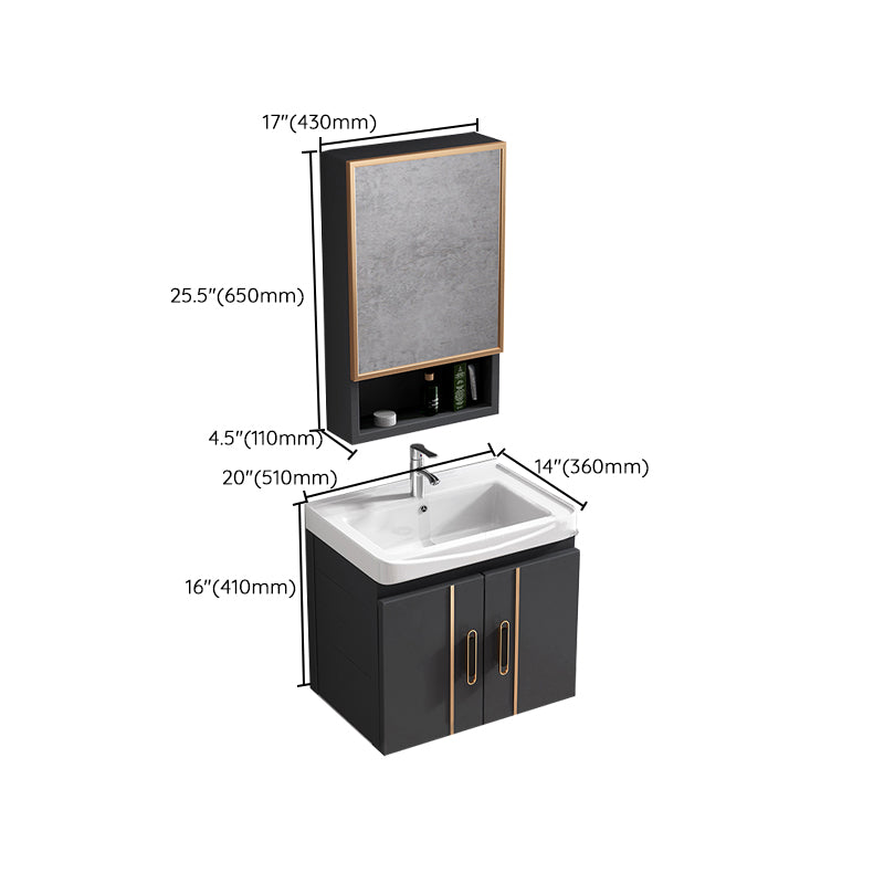 Single Glam Bathroom Vanity Dark Gray Rectangular Wall Mount Vanity Set Clearhalo 'Bathroom Remodel & Bathroom Fixtures' 'Bathroom Vanities' 'bathroom_vanities' 'Home Improvement' 'home_improvement' 'home_improvement_bathroom_vanities' 7784611