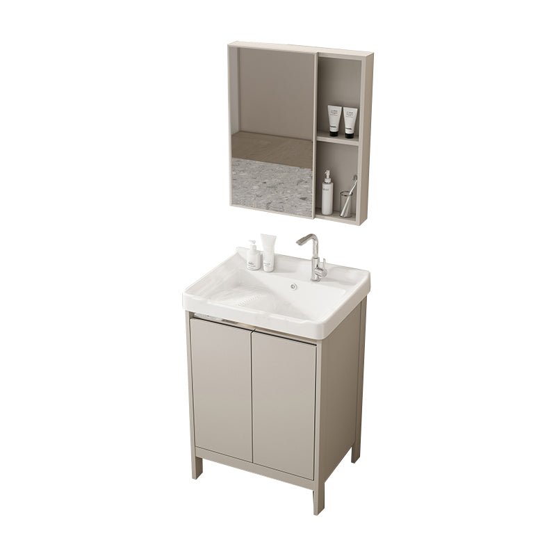 Rectangular Freestanding Bathroom Vanity Modern Gray Single-Sink Vanity Set Vanity & Faucet & Mirror Cabinet 24"L x 15.7"W x 31.9"H Washboard Included Clearhalo 'Bathroom Remodel & Bathroom Fixtures' 'Bathroom Vanities' 'bathroom_vanities' 'Home Improvement' 'home_improvement' 'home_improvement_bathroom_vanities' 7784627