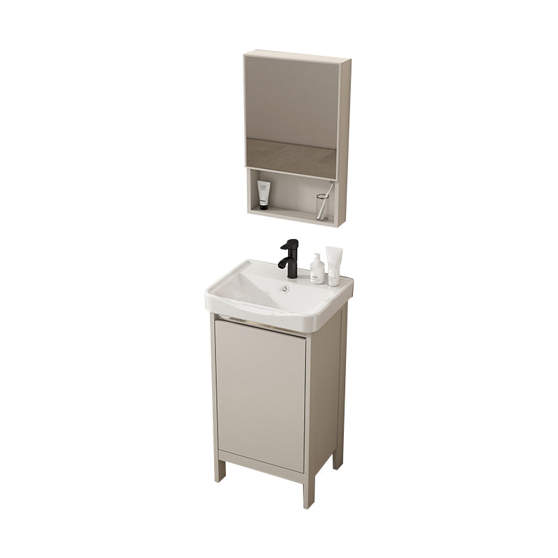 Rectangular Freestanding Bathroom Vanity Modern Gray Single-Sink Vanity Set Vanity & Faucet & Mirror Cabinet 16.9"L x 13.8"W x 31.9"H Washboard Not Included Clearhalo 'Bathroom Remodel & Bathroom Fixtures' 'Bathroom Vanities' 'bathroom_vanities' 'Home Improvement' 'home_improvement' 'home_improvement_bathroom_vanities' 7784633