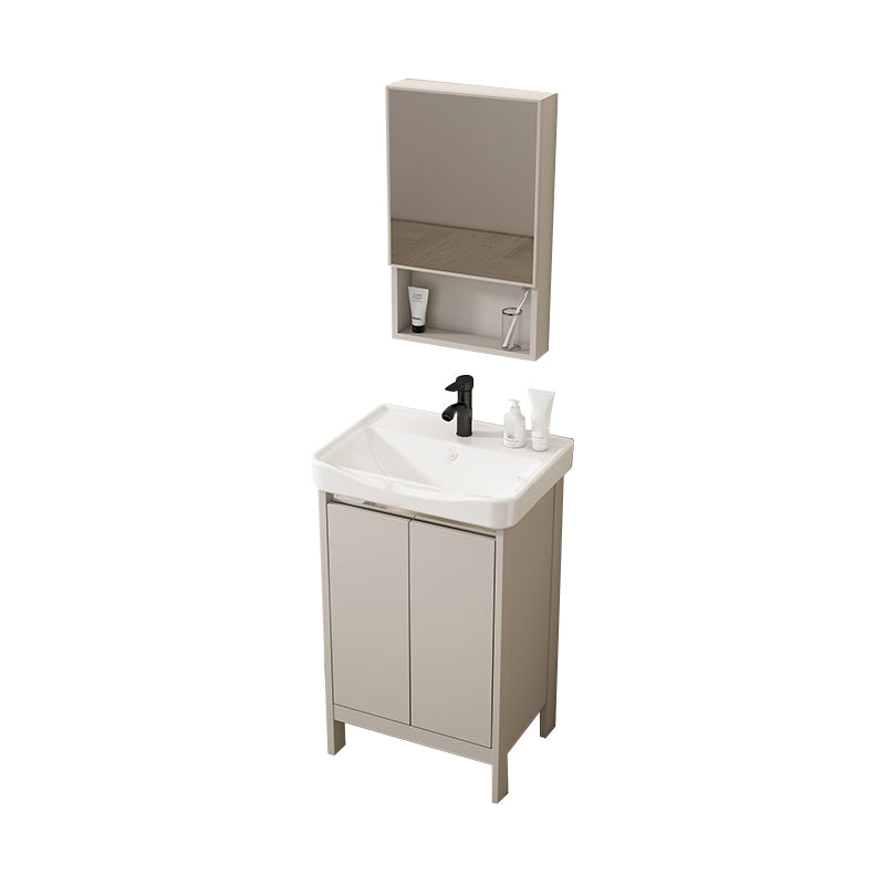 Rectangular Freestanding Bathroom Vanity Modern Gray Single-Sink Vanity Set Vanity & Faucet & Mirror Cabinet 20"L x 14"W x 32"H Washboard Not Included Clearhalo 'Bathroom Remodel & Bathroom Fixtures' 'Bathroom Vanities' 'bathroom_vanities' 'Home Improvement' 'home_improvement' 'home_improvement_bathroom_vanities' 7784634