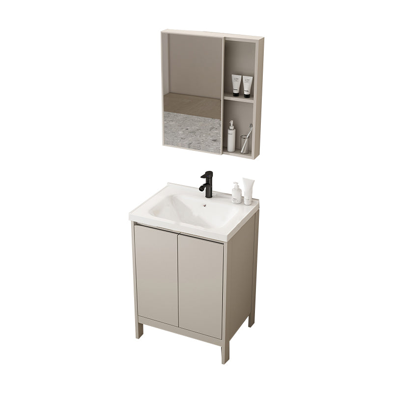 Rectangular Freestanding Bathroom Vanity Modern Gray Single-Sink Vanity Set Vanity & Faucet & Mirror Cabinet 24"L x 15.7"W x 31.9"H Washboard Not Included Clearhalo 'Bathroom Remodel & Bathroom Fixtures' 'Bathroom Vanities' 'bathroom_vanities' 'Home Improvement' 'home_improvement' 'home_improvement_bathroom_vanities' 7784637