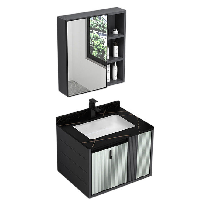 Wall Mount Metal Modern Bathroom Sink Vanity with Sink Faucet Vanity & Faucet & Mirror Cabinet 24"L x 19"W x 18"H Black Clearhalo 'Bathroom Remodel & Bathroom Fixtures' 'Bathroom Vanities' 'bathroom_vanities' 'Home Improvement' 'home_improvement' 'home_improvement_bathroom_vanities' 7800442