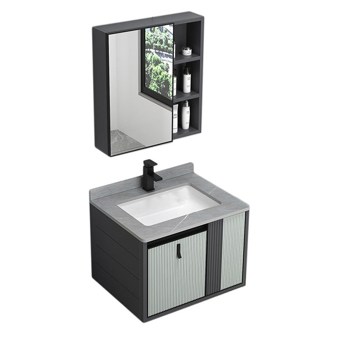 Wall Mount Metal Modern Bathroom Sink Vanity with Sink Faucet Vanity & Faucet & Mirror Cabinet 24"L x 19"W x 18"H Gray Clearhalo 'Bathroom Remodel & Bathroom Fixtures' 'Bathroom Vanities' 'bathroom_vanities' 'Home Improvement' 'home_improvement' 'home_improvement_bathroom_vanities' 7800444