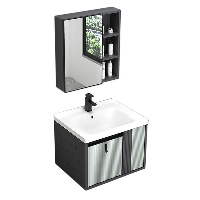 Wall Mount Metal Modern Bathroom Sink Vanity with Sink Faucet Vanity & Faucet & Mirror Cabinet 24"L x 19"W x 18"H White Clearhalo 'Bathroom Remodel & Bathroom Fixtures' 'Bathroom Vanities' 'bathroom_vanities' 'Home Improvement' 'home_improvement' 'home_improvement_bathroom_vanities' 7800446