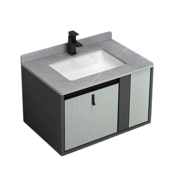 Wall Mount Metal Modern Bathroom Sink Vanity with Sink Faucet Vanity & Faucet 28"L x 19"W x 18"H Gray Clearhalo 'Bathroom Remodel & Bathroom Fixtures' 'Bathroom Vanities' 'bathroom_vanities' 'Home Improvement' 'home_improvement' 'home_improvement_bathroom_vanities' 7800450